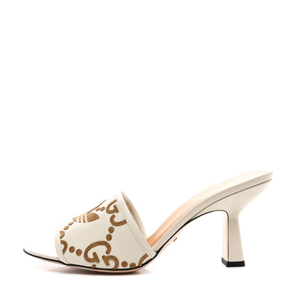 Gucci X ADIDAS Nappa Suede Monogram Jumbo GG Trefoil 75mm Slide Sandals 40.5 New Mystic White Sand 1 of 9