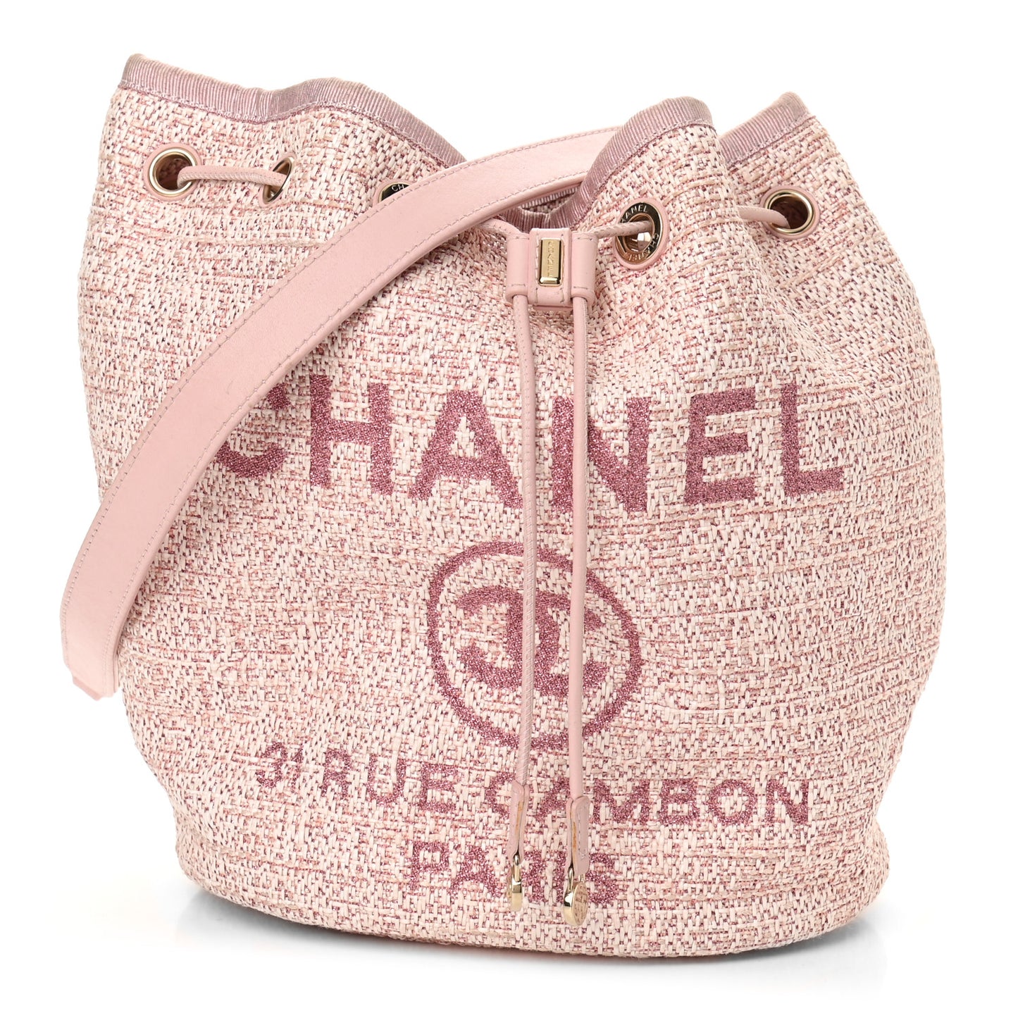 Lurex Boucle Deauville Drawstring Bag Pink