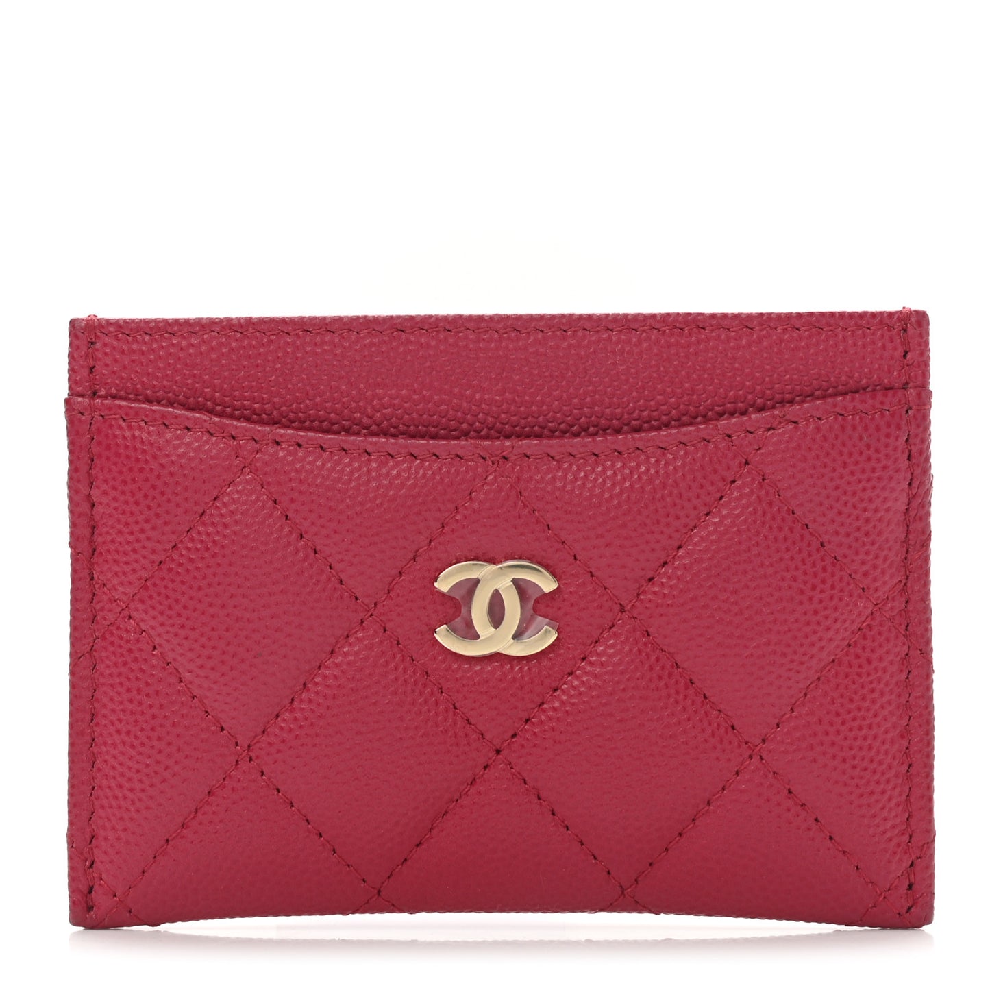 Caviar Quilted Card Holder Dark Pink