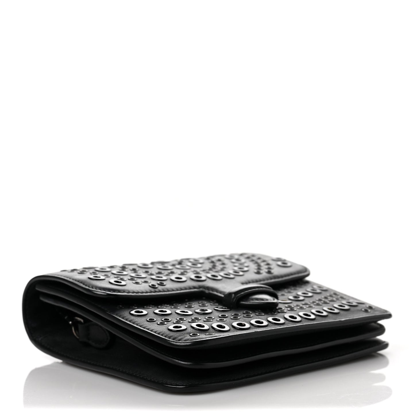 Calfskin Grommet Studded Azzedine Messenger Flap Black