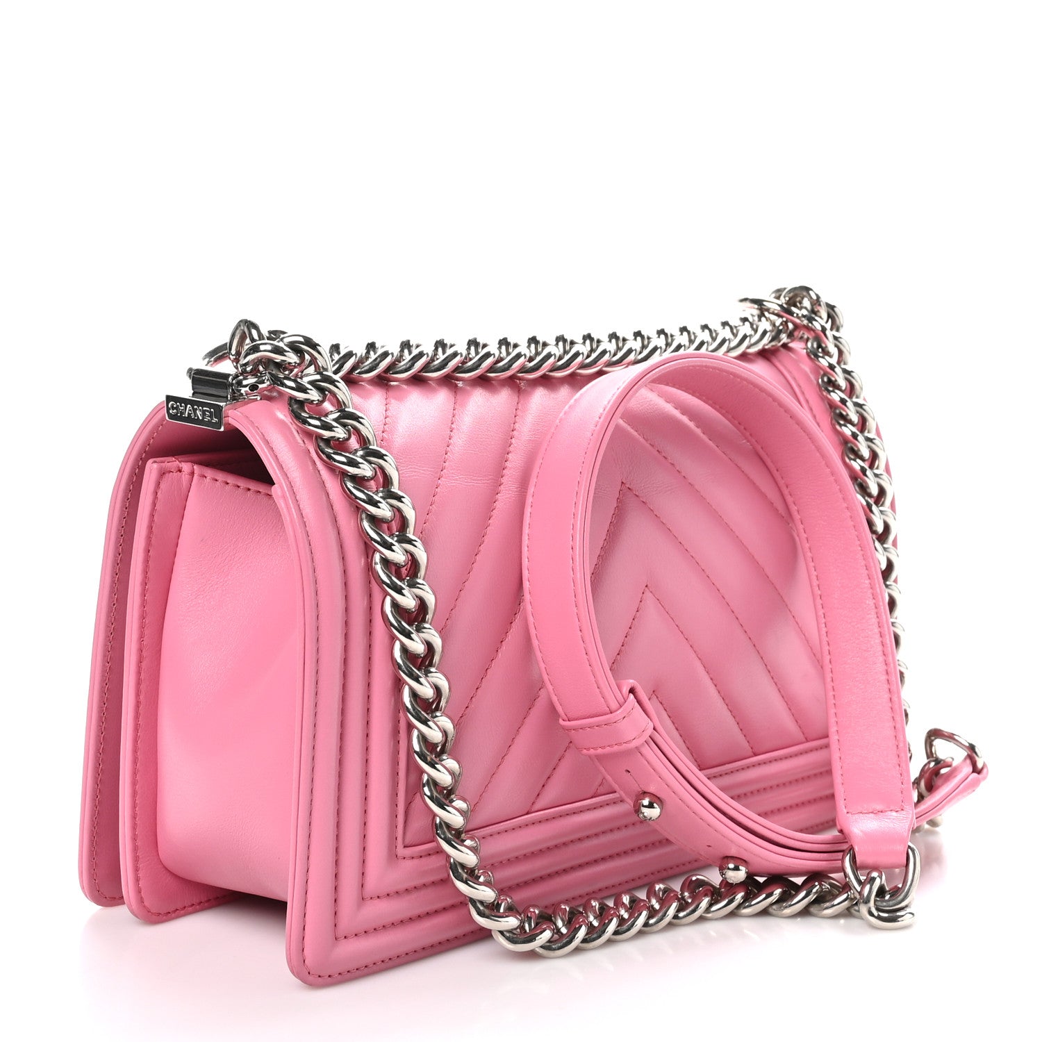 Chanel Lambskin Chevron Quilted Medium Boy Flap Pink 3 of 10