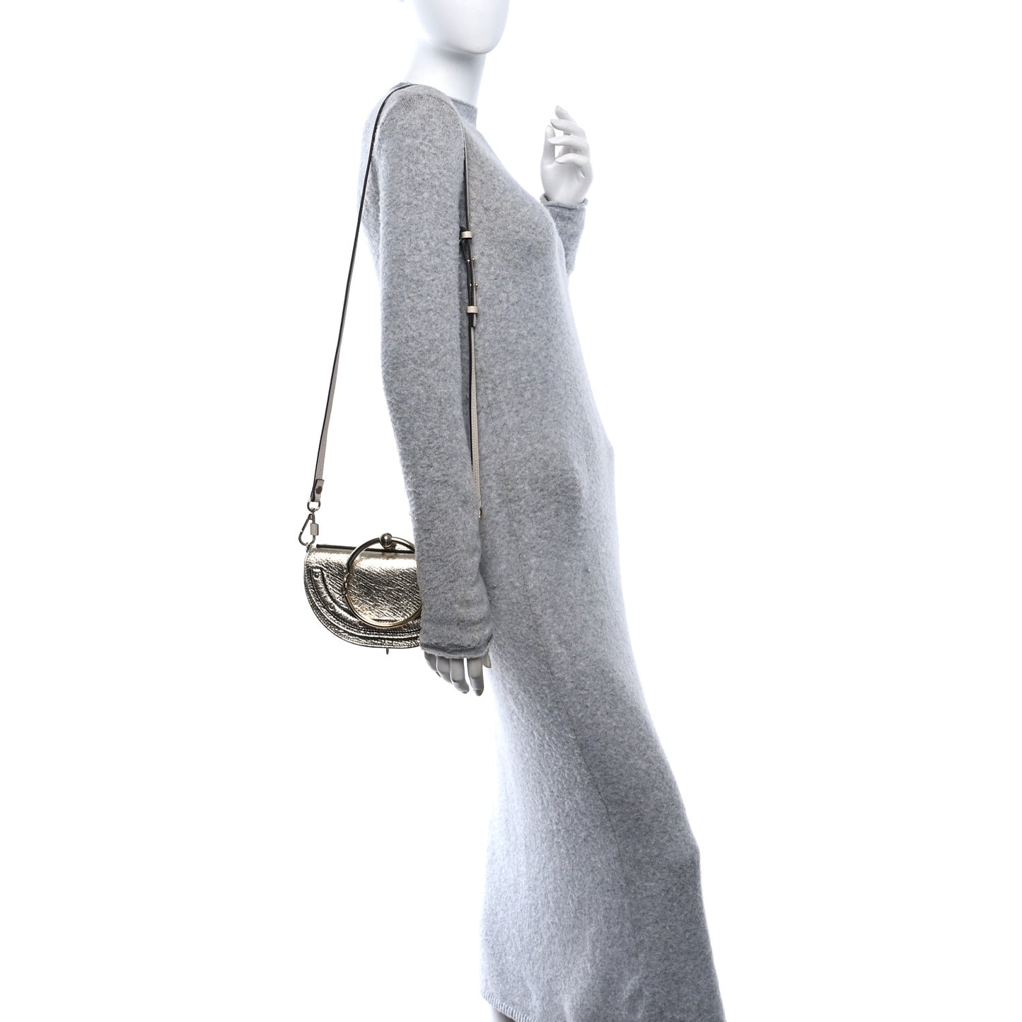 Metallic Calfskin Small Nile Bracelet Minaudiere Bag Gold
