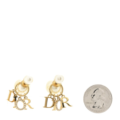 Christian Dior Pearl Crystal Tribal Logo Charms Earrings Gold 2 of 4