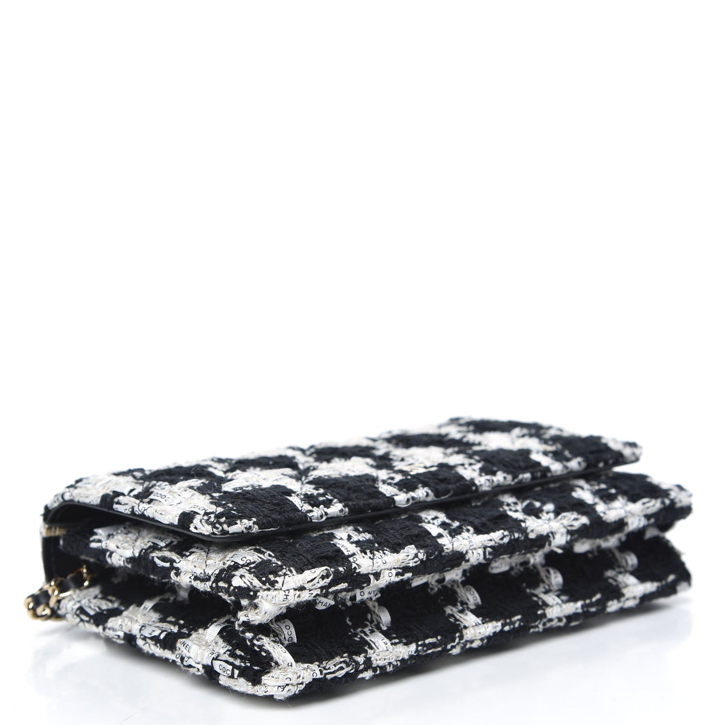 Tweed Quilted Wallet On Chain WOC Black Ecru White