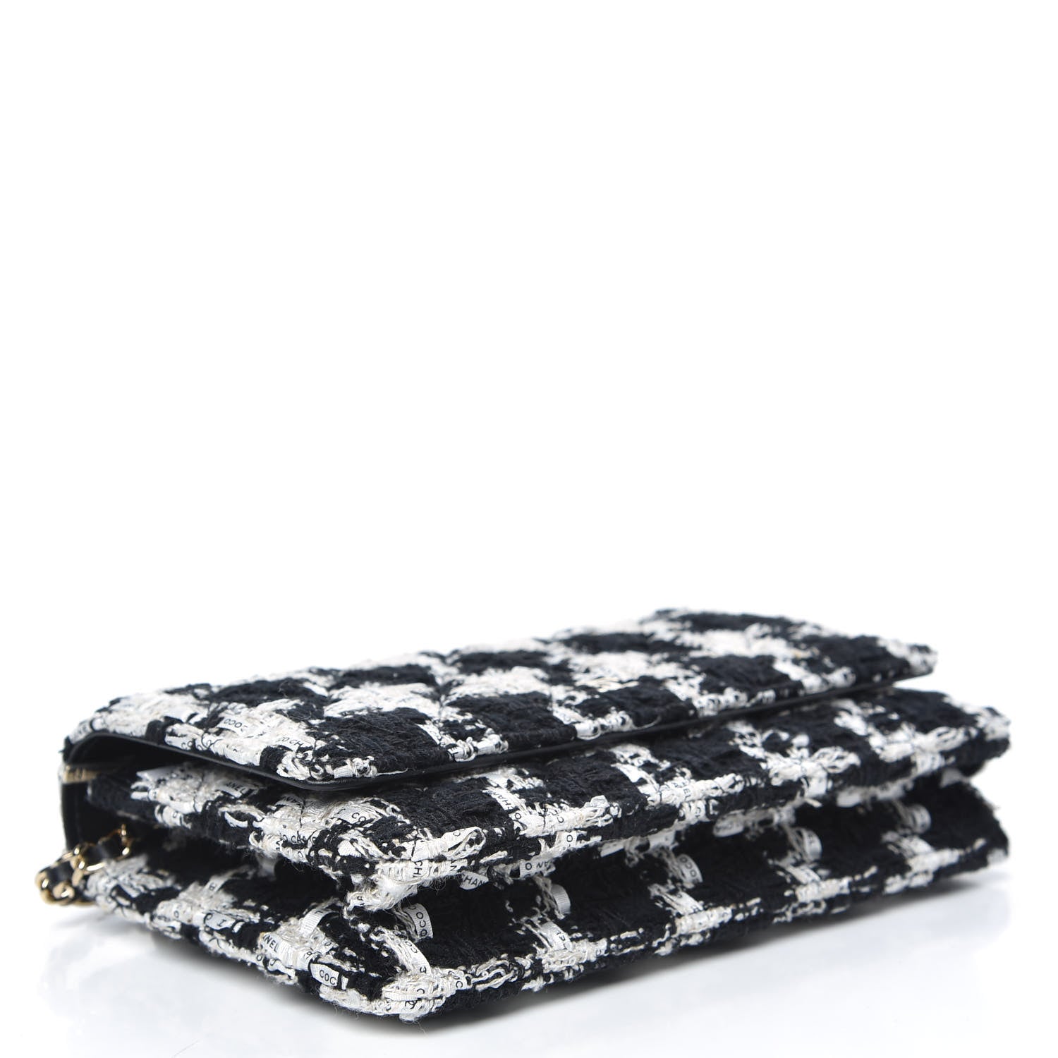 Chanel Tweed Quilted Wallet On Chain WOC Black Ecru White 4 of 11