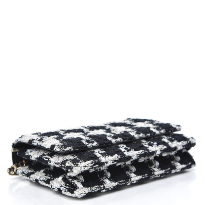 Chanel Tweed Quilted Wallet On Chain WOC Black Ecru White 4 of 11