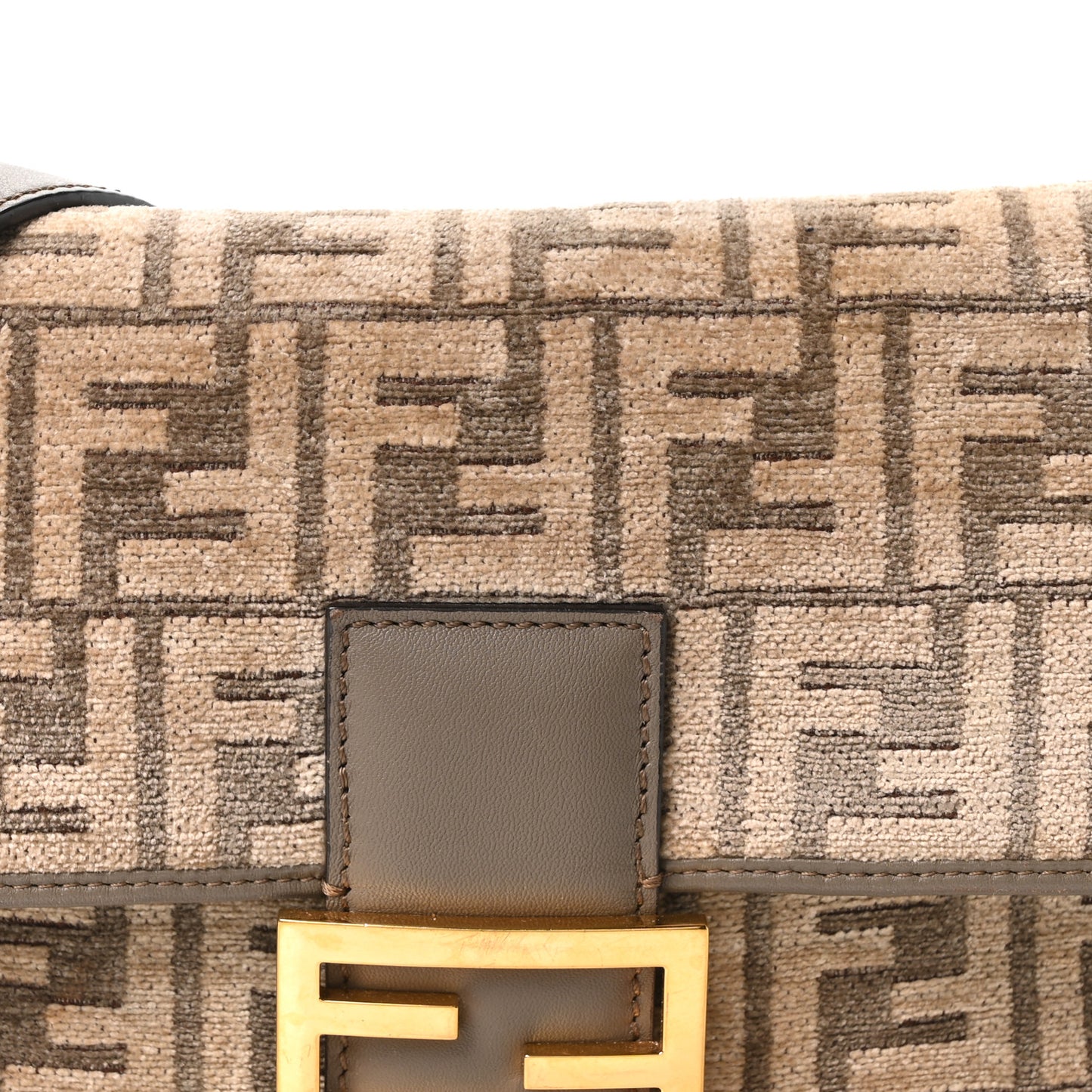 Chenille Vitello Seta FF Embroidered Baguette Tortora