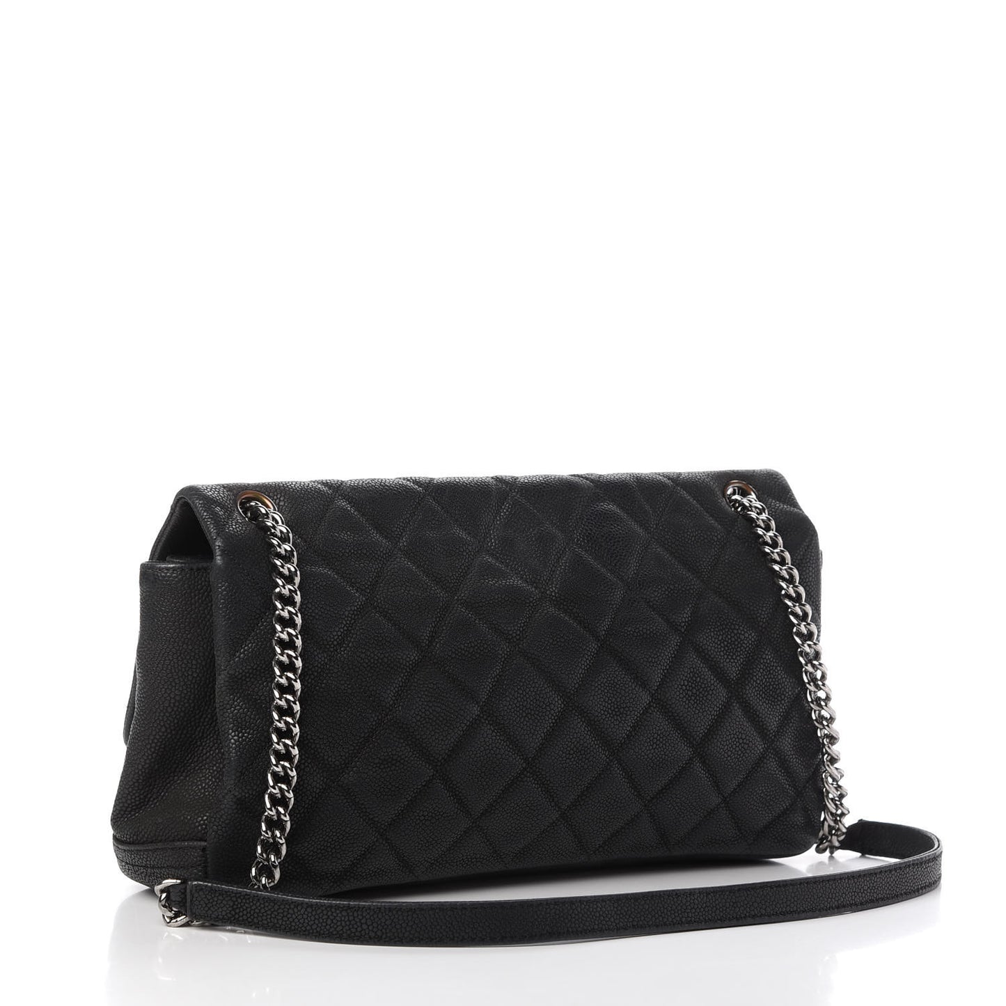 Iridescent Caviar Quilted Medium Lady Pearly Flap Black
