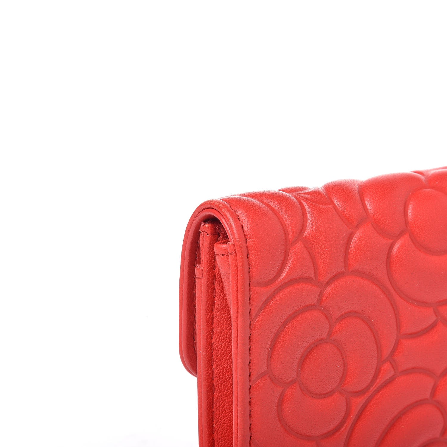 Chanel Goatskin Camellia Embossed Card Holder Red 11 of 13