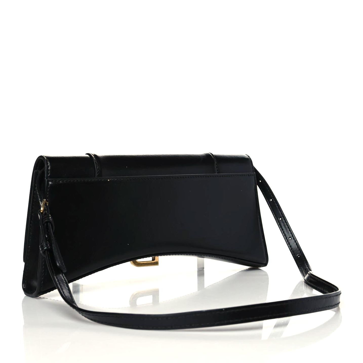Balenciaga Shiny Box Calfskin Hourglass Stretch Sling Shoulder Bag Black 4 of 11
