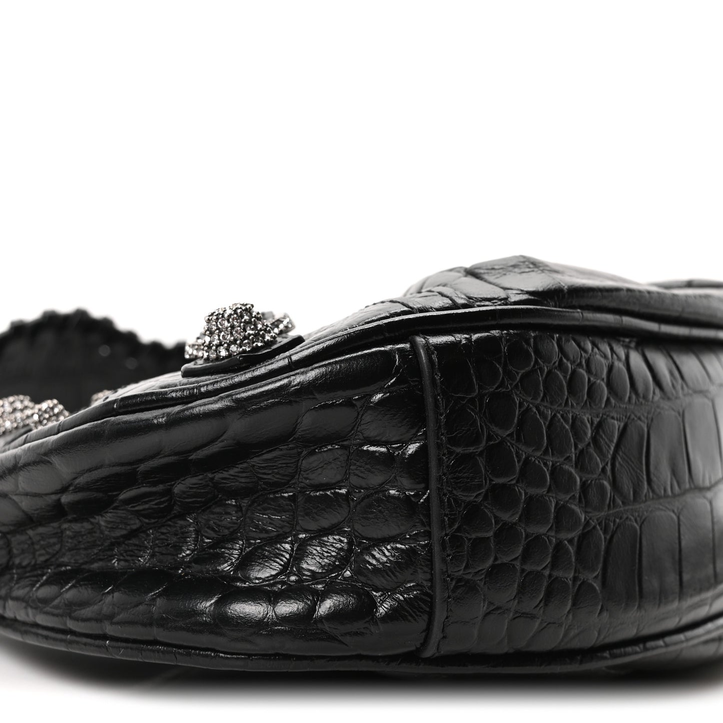Extra Supple Calfskin Crystal Crocodile Embossed Le Cagole Shoulder Bag XS Black