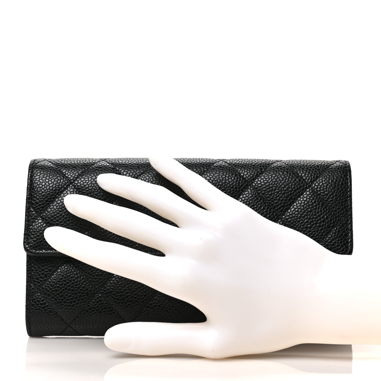 Caviar Quilted Large Gusset Flap Wallet Black