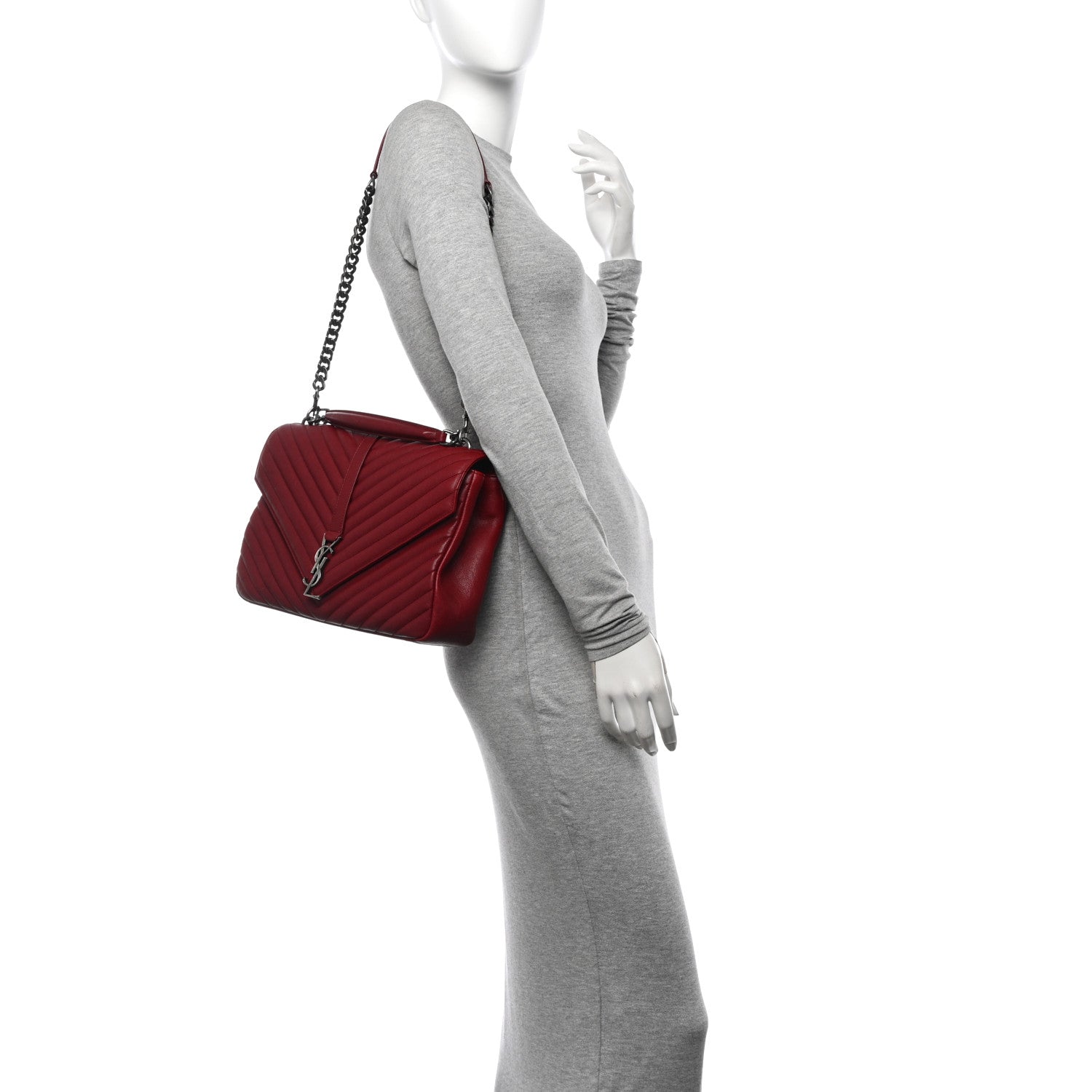 Saint Laurent Sheepskin Matelasse Chevron Large College Monogram Satchel Palissandre 2 of 11