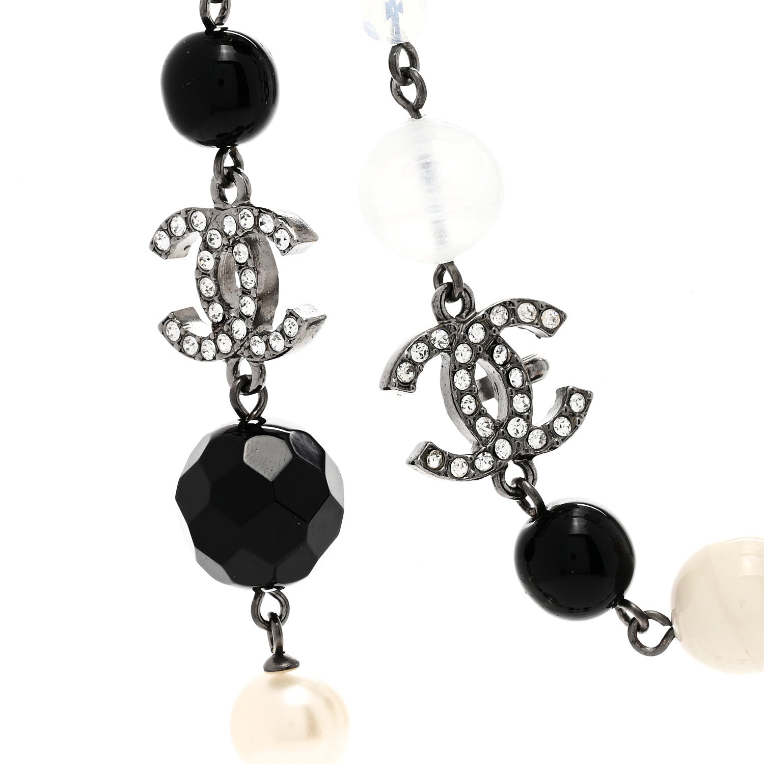 Chanel Pearl Beaded Crystal CC Long Necklace Black Silver 4 of 6