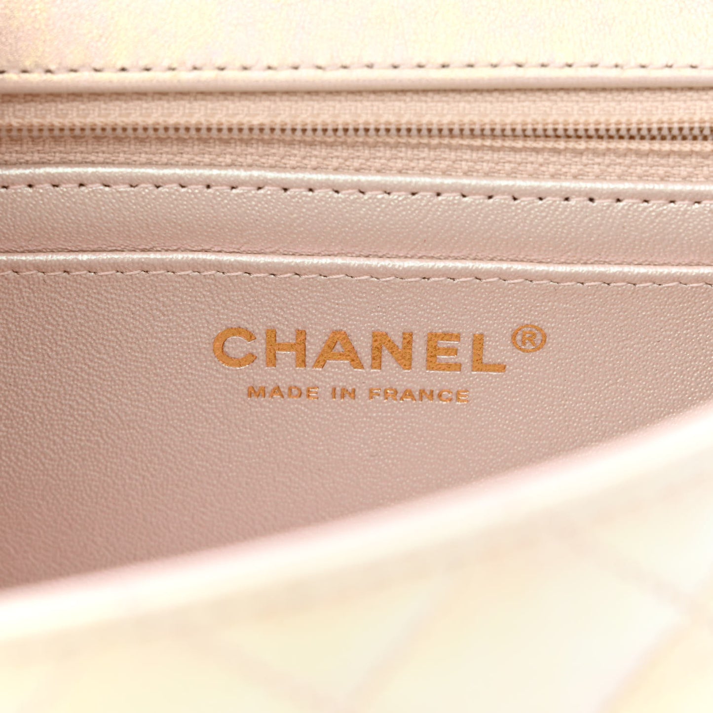 Iridescent Lambskin Quilted Mini Rectangular Flap Ivory