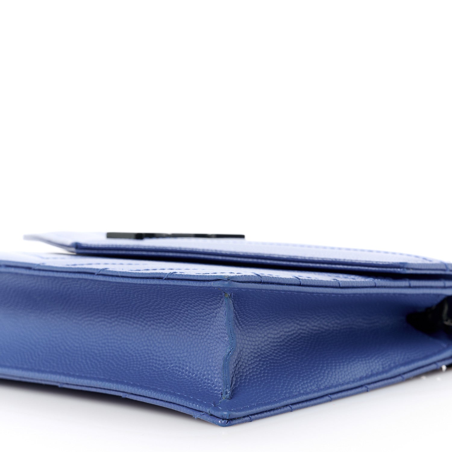 Saint Laurent Grain De Poudre Matelasse Chevron Monogram Envelope Chain Wallet Blue Majorelle 10 of 10