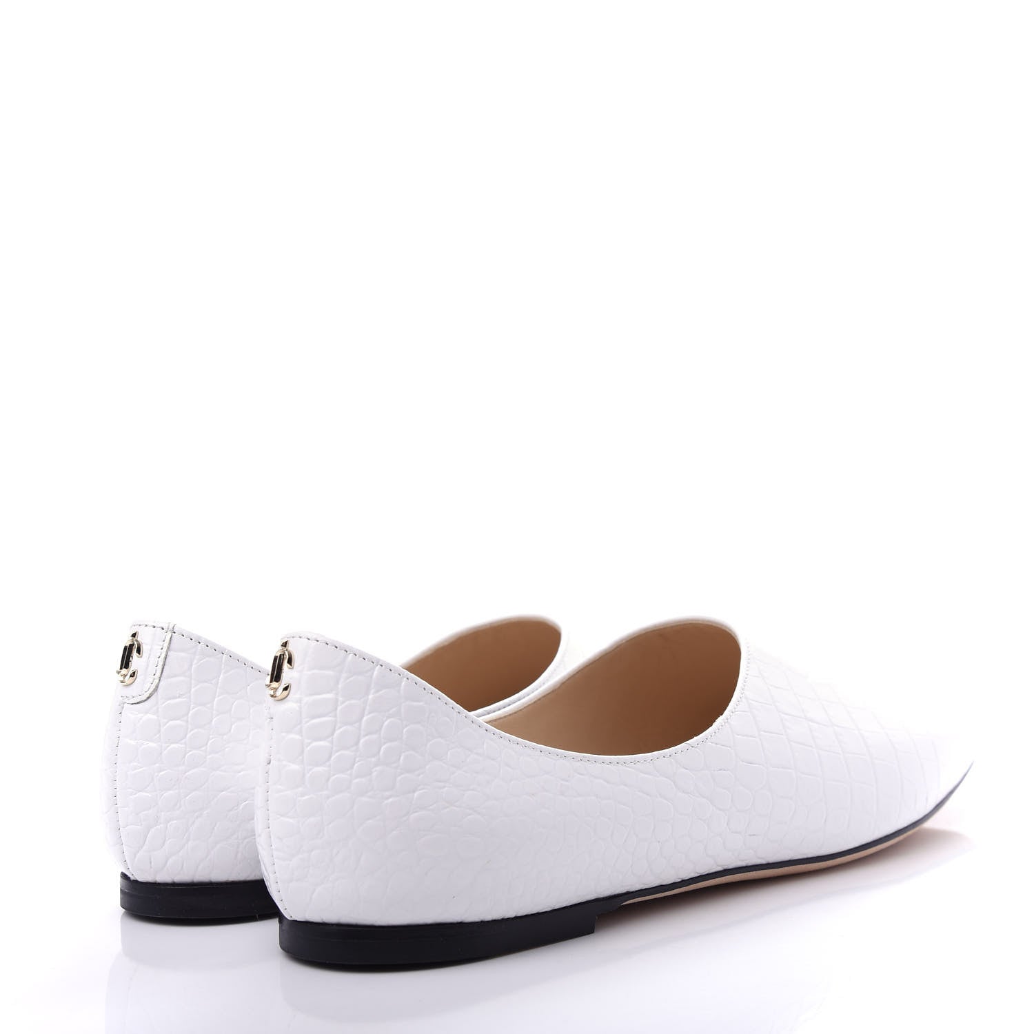 Jimmy Choo Calfskin Crocodile Embossed Joselyn Flats 40 White 4 of 9