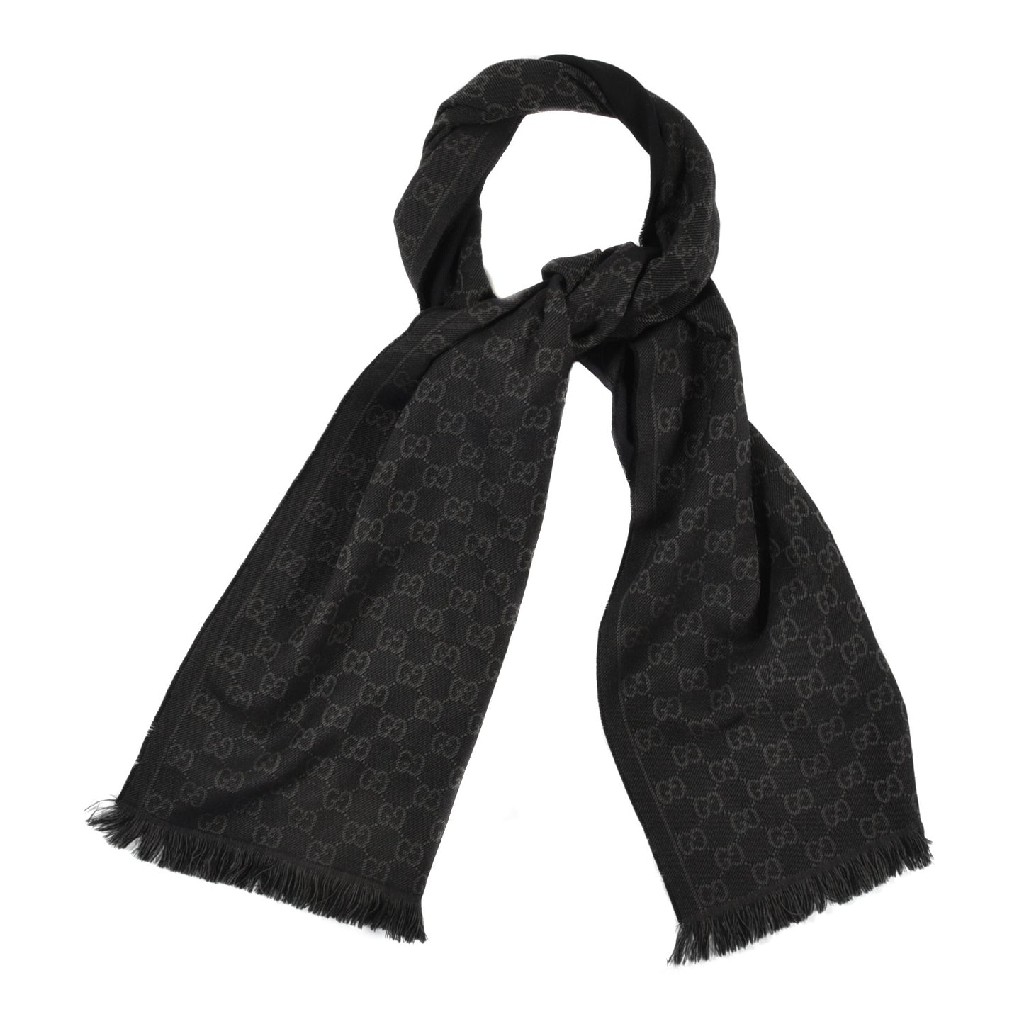 Wool GG Monogram Arliss Fringe Scarf Anthracite Black