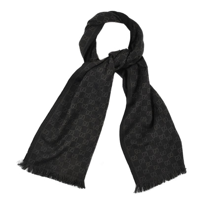 Gucci Wool GG Monogram Arliss Fringe Scarf Anthracite Black 1 of 4