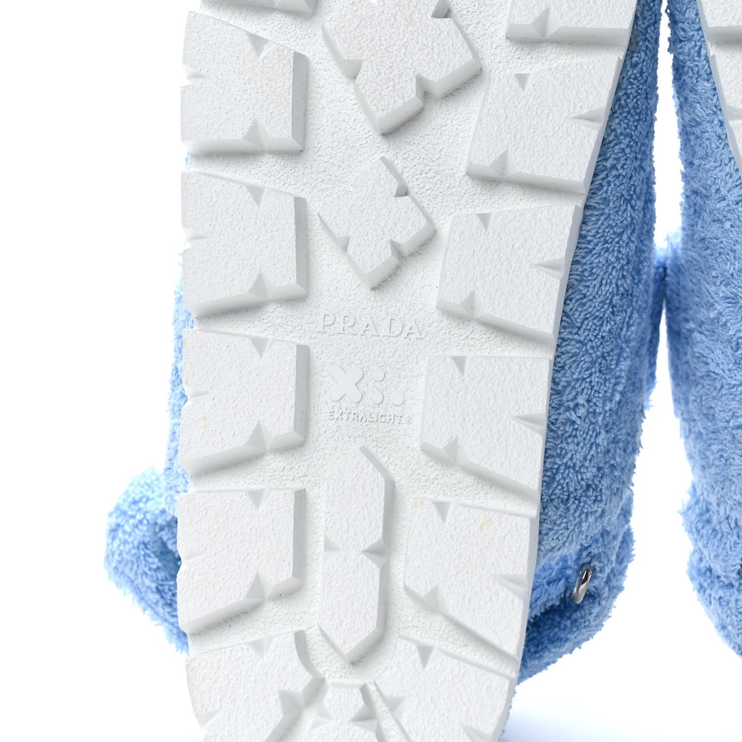 Terry Cloth Metal Triangle Logo Double Strap Slingback Lug Sole 20mm Sandals 41 Celeste