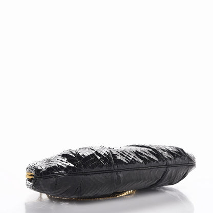Judith Leiber Glazed Snakeskin Pleated Evening Bag Black 4 of 7