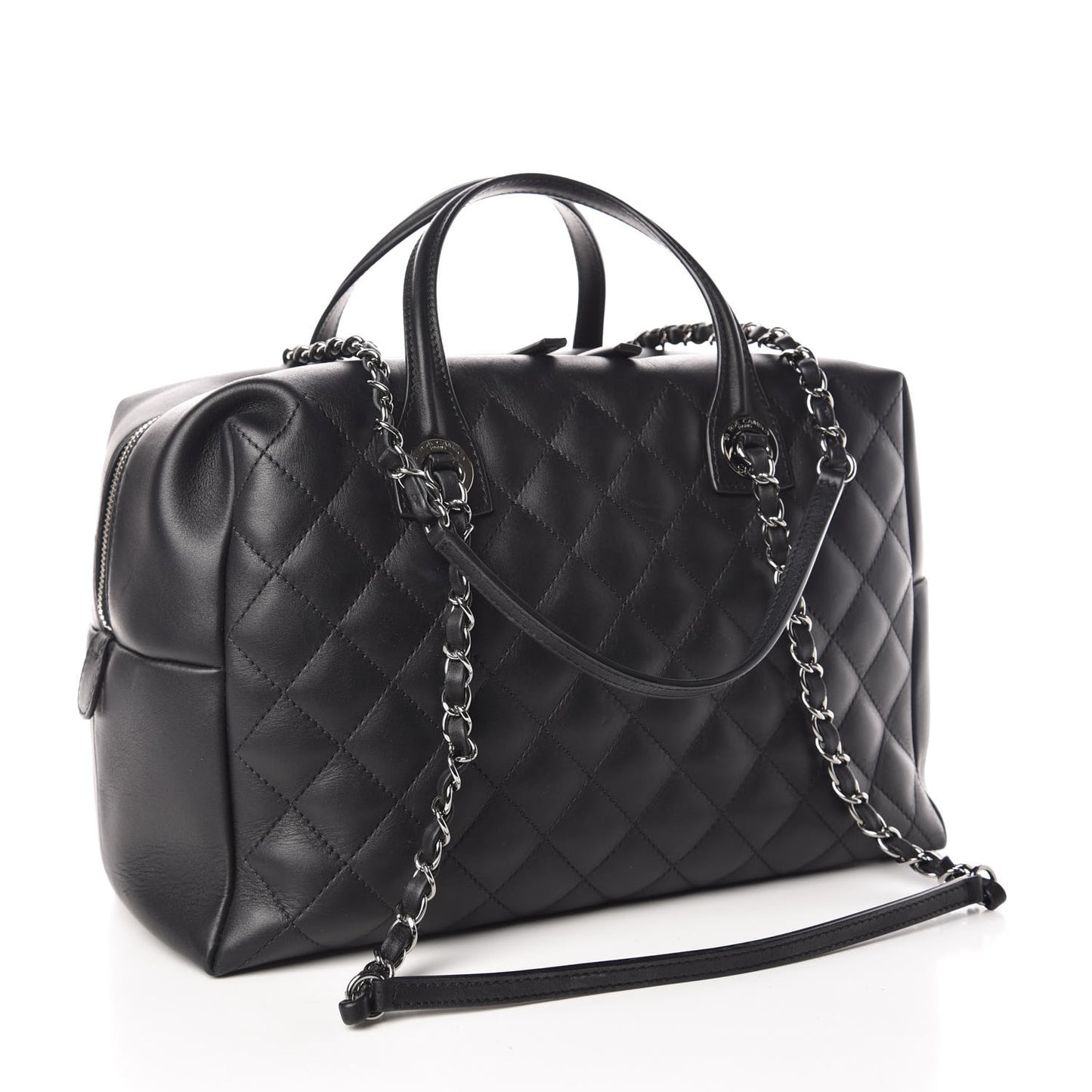 Calfskin Quilted Feather Weight Bowling Bag Black