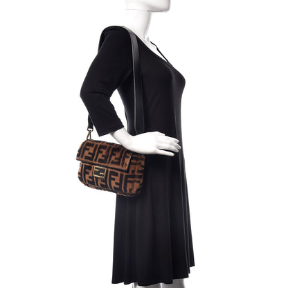 Fendi Shearling Vitello Dolce Macro FF 1974 Baguette Tobacco Black 3 of 10