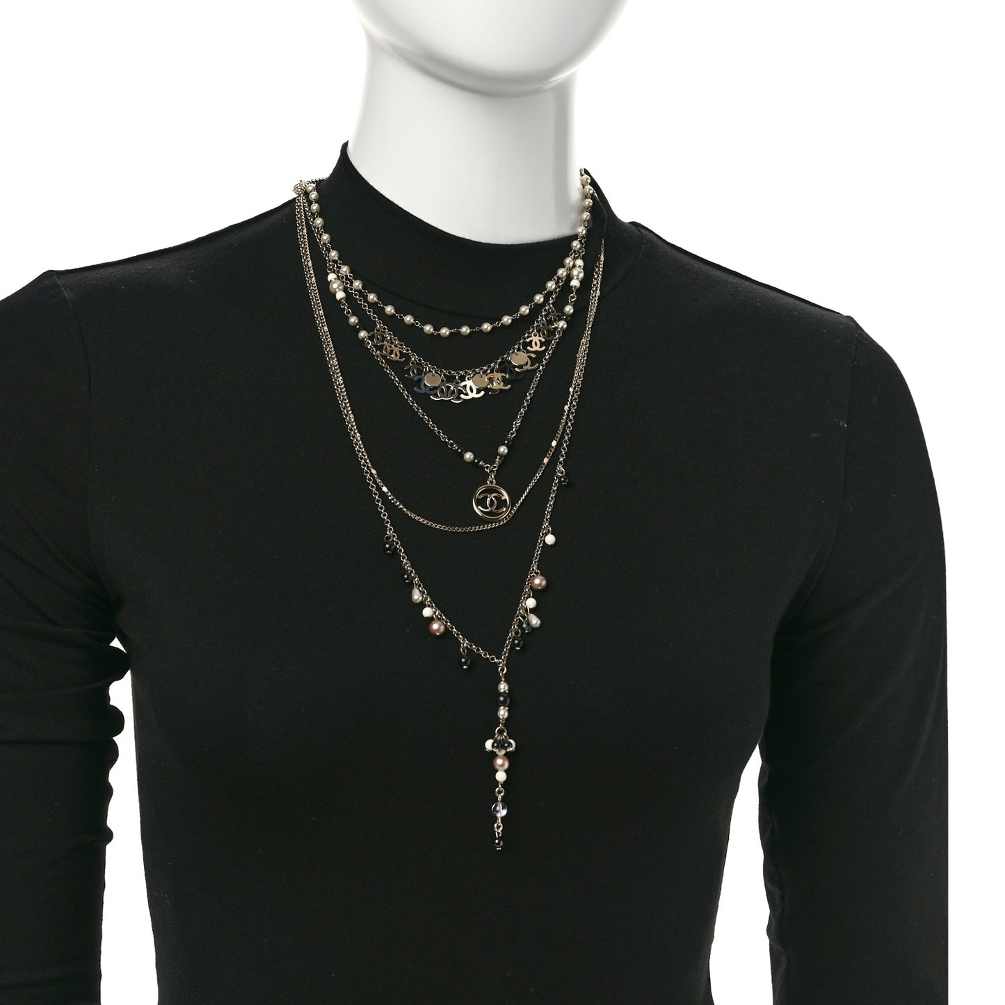 Resin Bead Pearl CC Multi Strand Necklace Black Gold