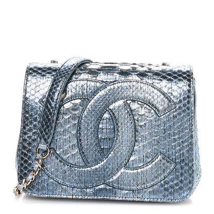 Chanel Metallic Snakeskin CC Flap Bag Blue 1 of 11