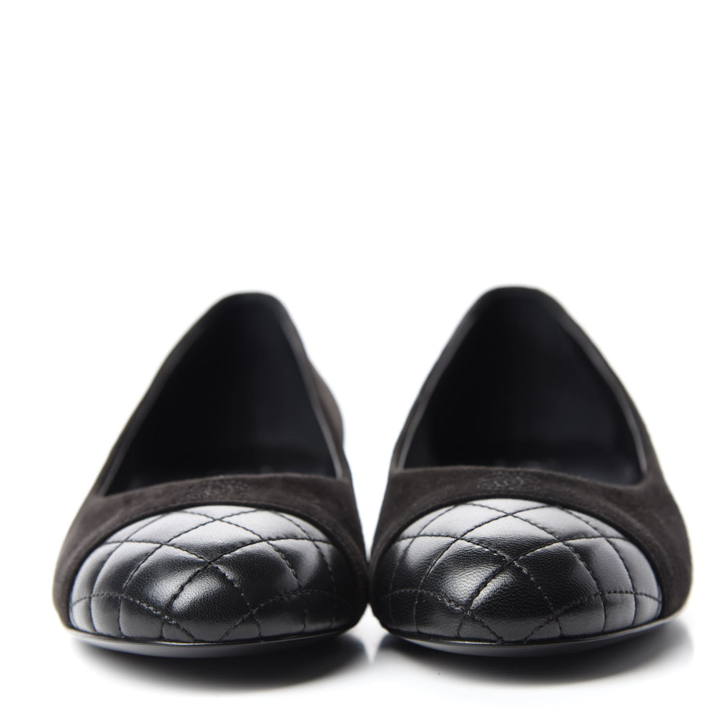 Suede Lambskin Quilted Pearl CC Cap Toe Ballerina Flats 36.5 Black