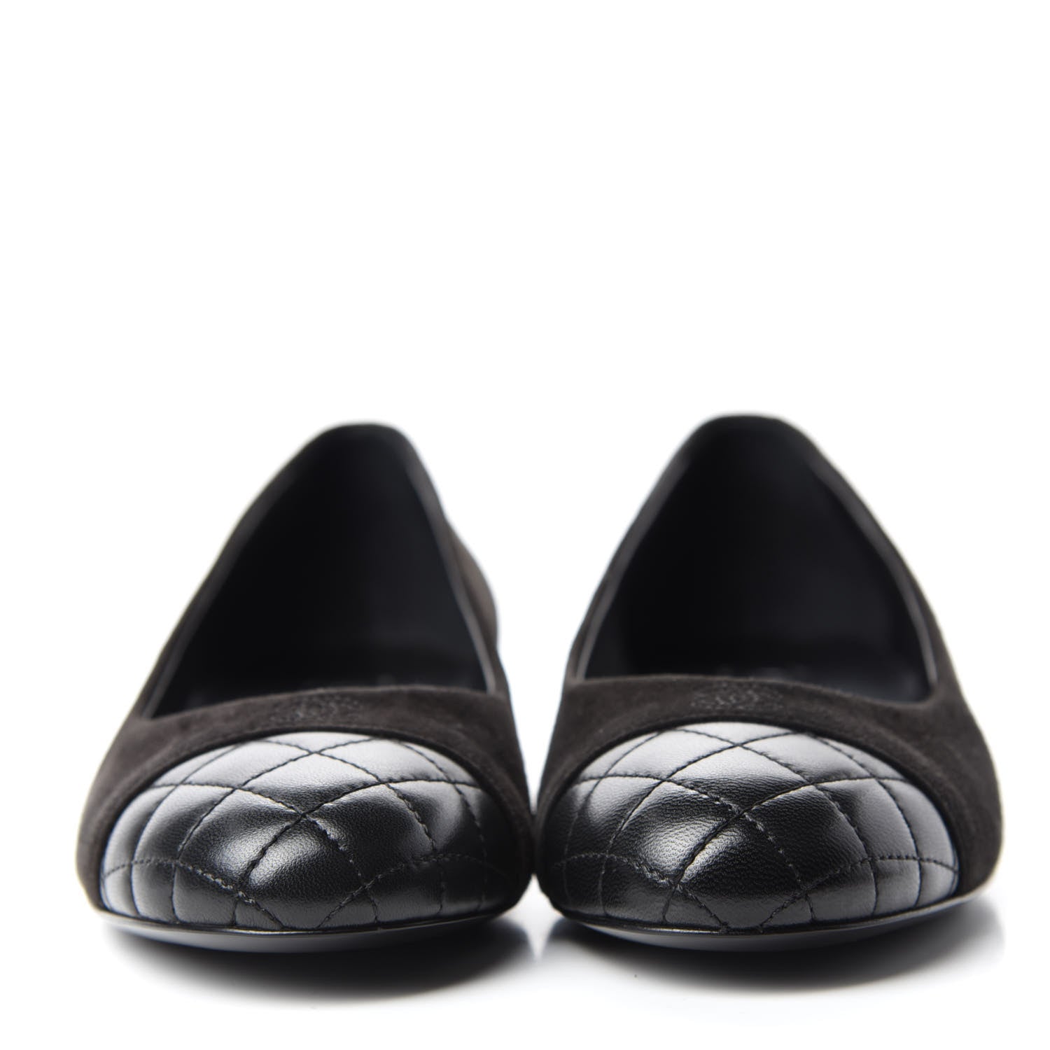 Chanel Suede Lambskin Quilted Pearl CC Cap Toe Ballerina Flats 36.5 Black 2 of 9