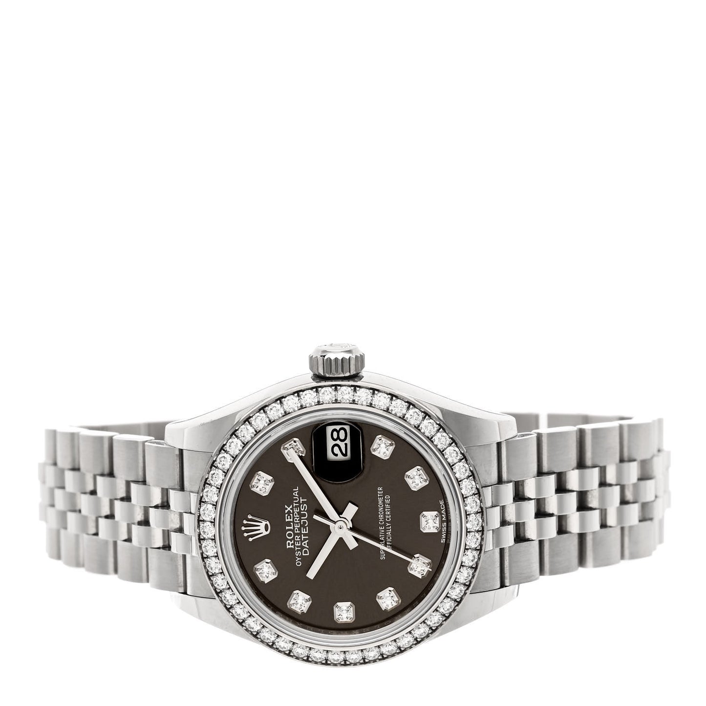 Stainless Steel 18K White Gold Diamond 28mm Oyster Perpetual Datejust Watch Dark Grey 279384RBR