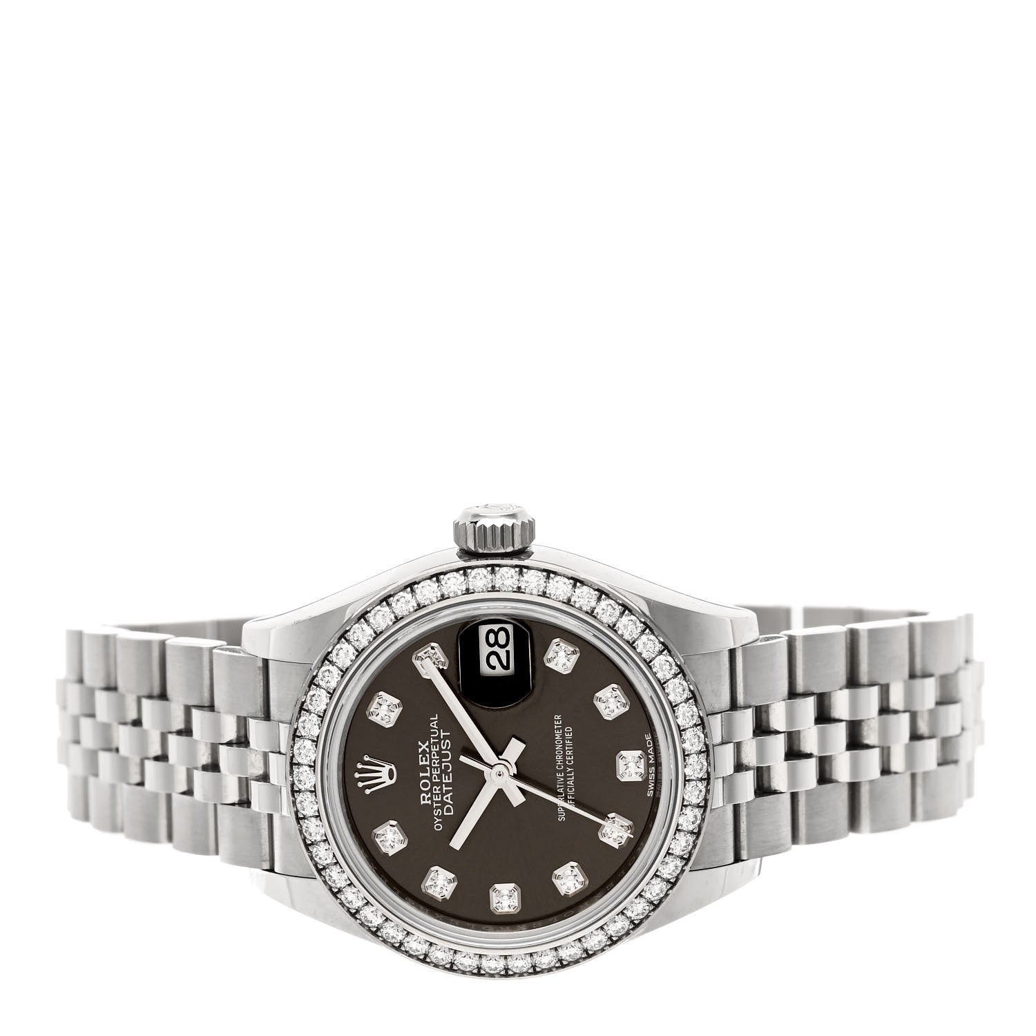 Rolex Stainless Steel 18K White Gold Diamond 28mm Oyster Perpetual Datejust Watch Dark Grey 279384RBR 2 of 5
