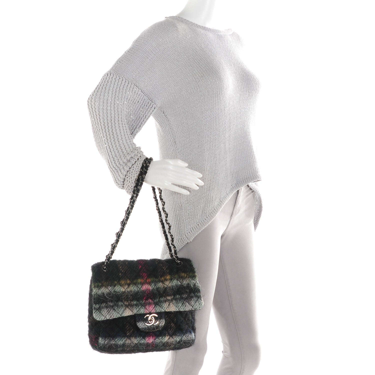Chanel Mohair Quilted Tartan Day Flap Dark Multicolor 2 of 8