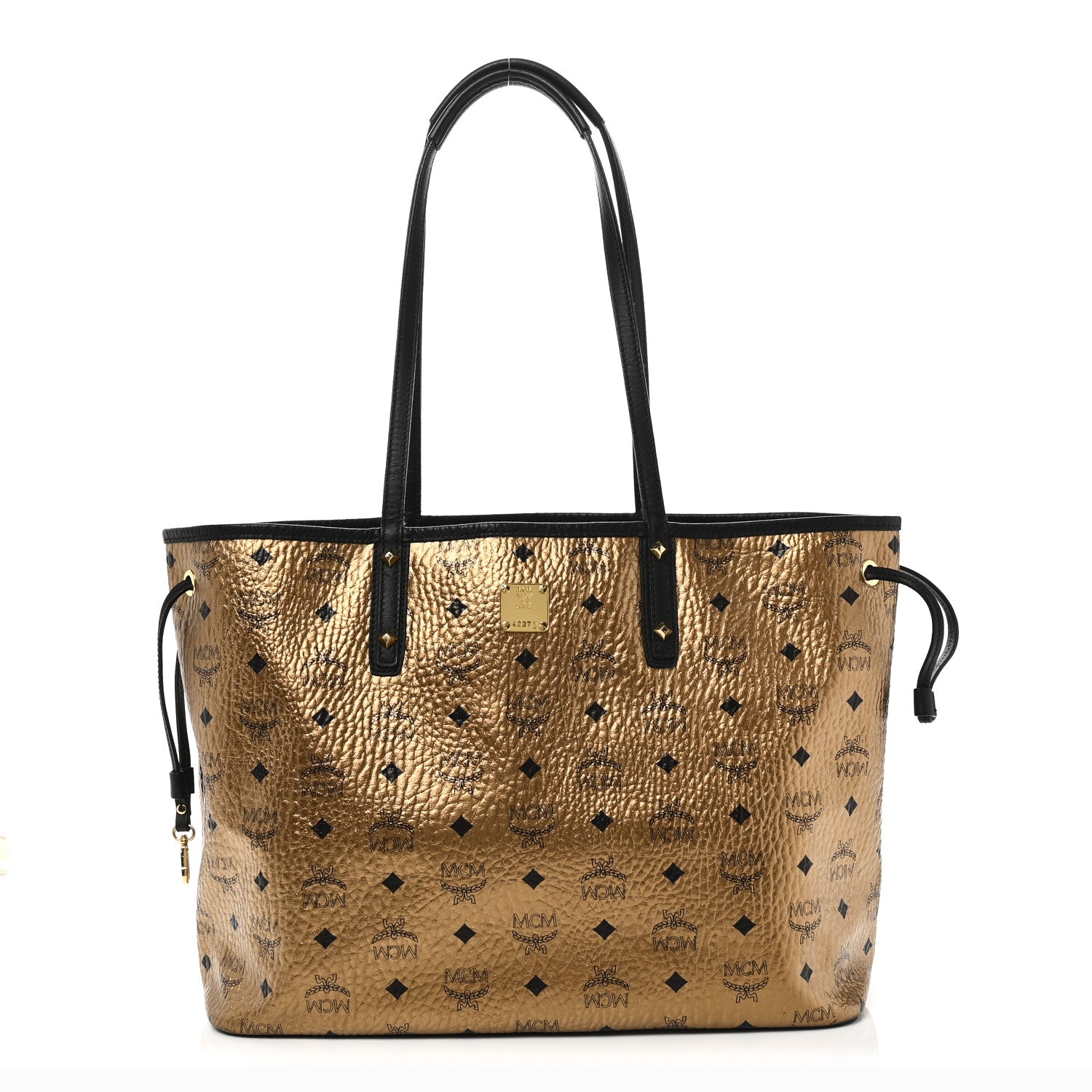 MCM Metallic Visetos Medium Shopper Tote Gold 1 of 10