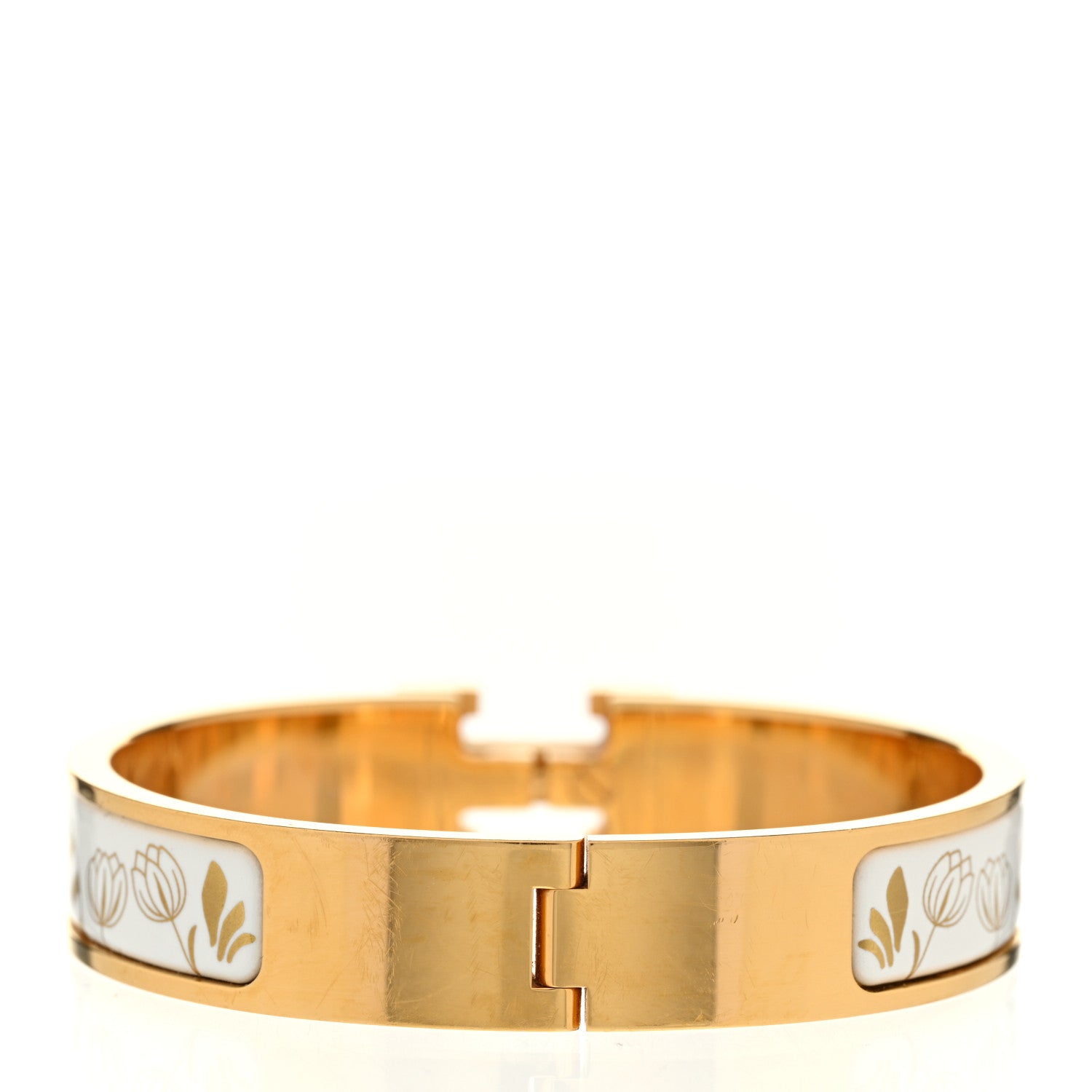 Hermes Enamel Printed Narrow Leopards Clic Clac H Bracelet PM Jaune Or White 3 of 4