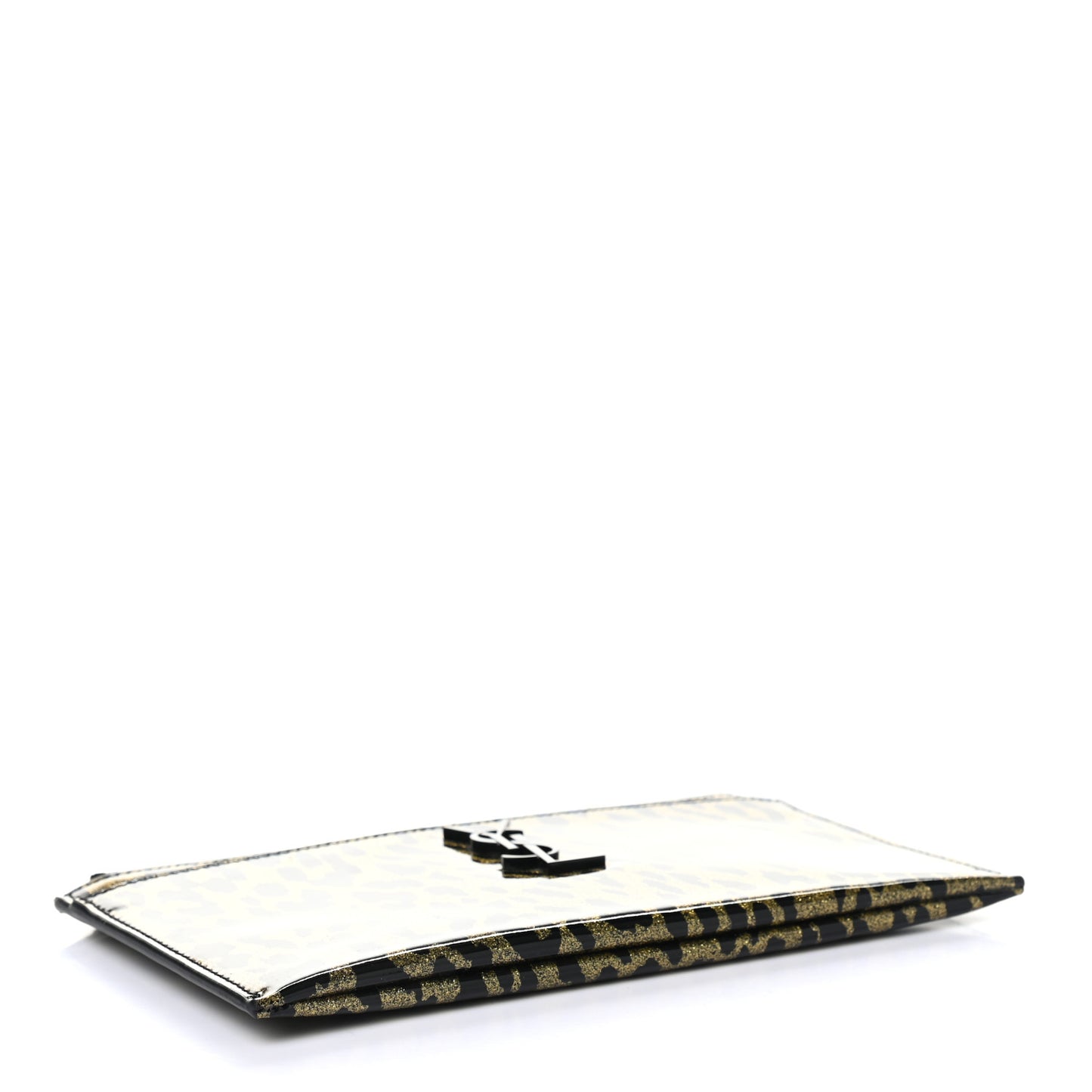 Patent Glitter Leopard Monogram Zip Pouch Gold Black