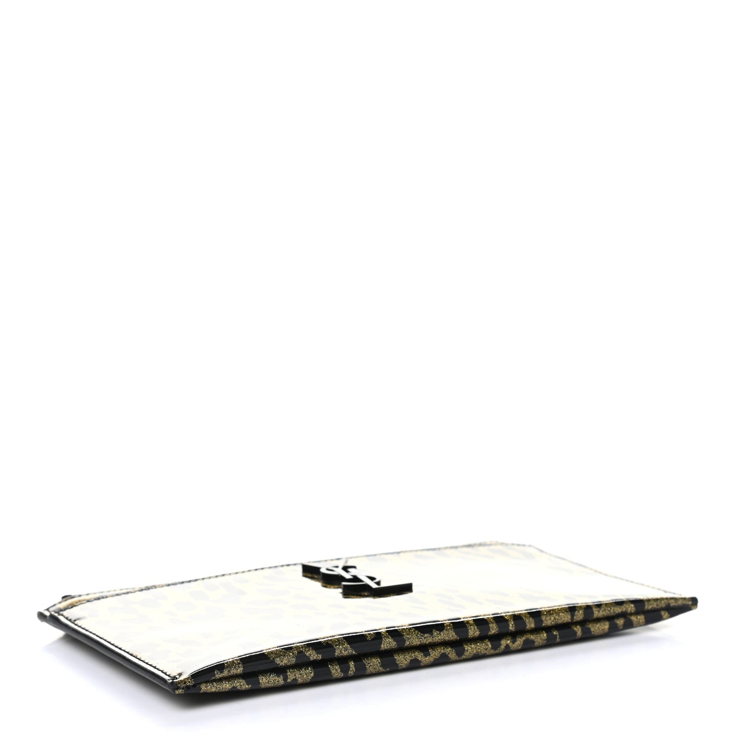 Saint Laurent Patent Glitter Leopard Monogram Zip Pouch Gold Black 4 of 7