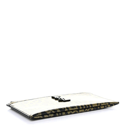 Saint Laurent Patent Glitter Leopard Monogram Zip Pouch Gold Black 4 of 7