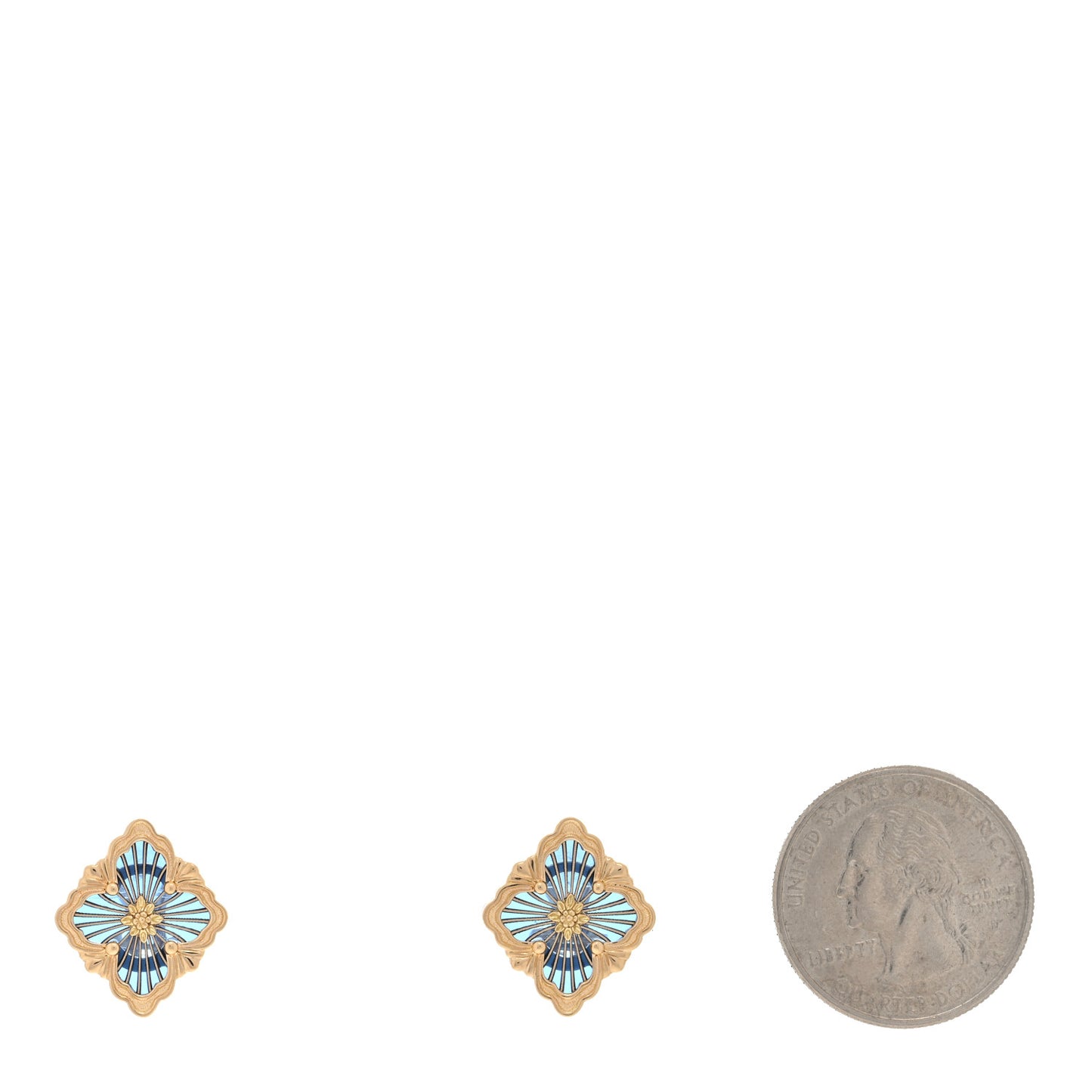 18K Yellow Gold Enamel Medium Opera Tulle Earrings Blue