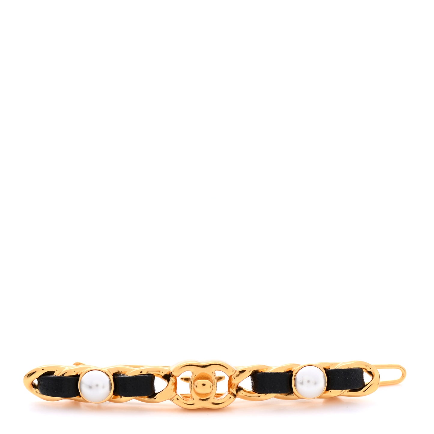 Pearl Lambskin CC More Is More Hair Clip Black Gold
