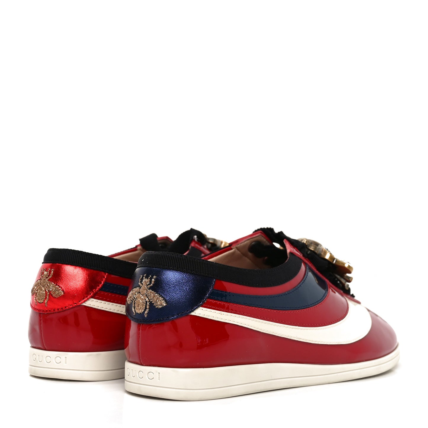 Patent Calfskin Bee Womens Falacer Sneakers 36 Hibiscus Red Blue Mystic White