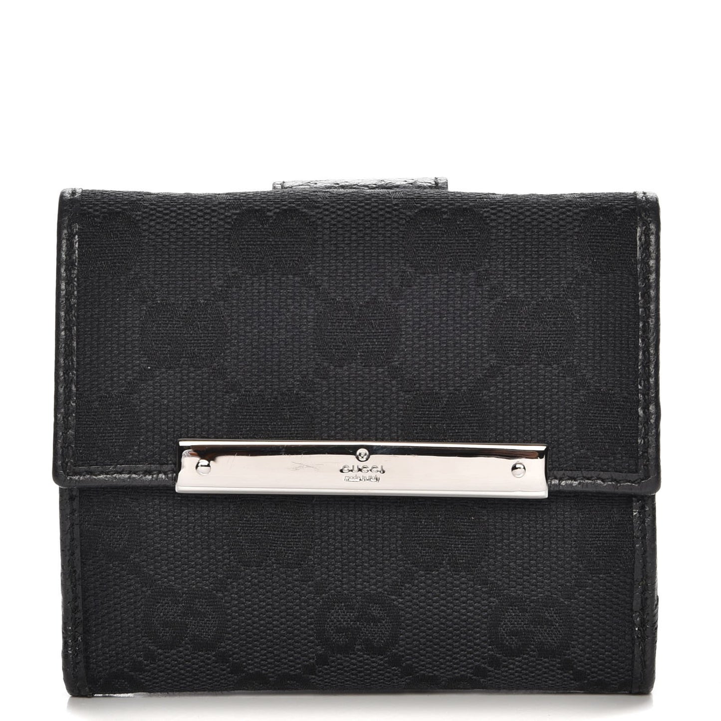 Monogram Textured Calfskin Metal Bar French Flap Wallet Black
