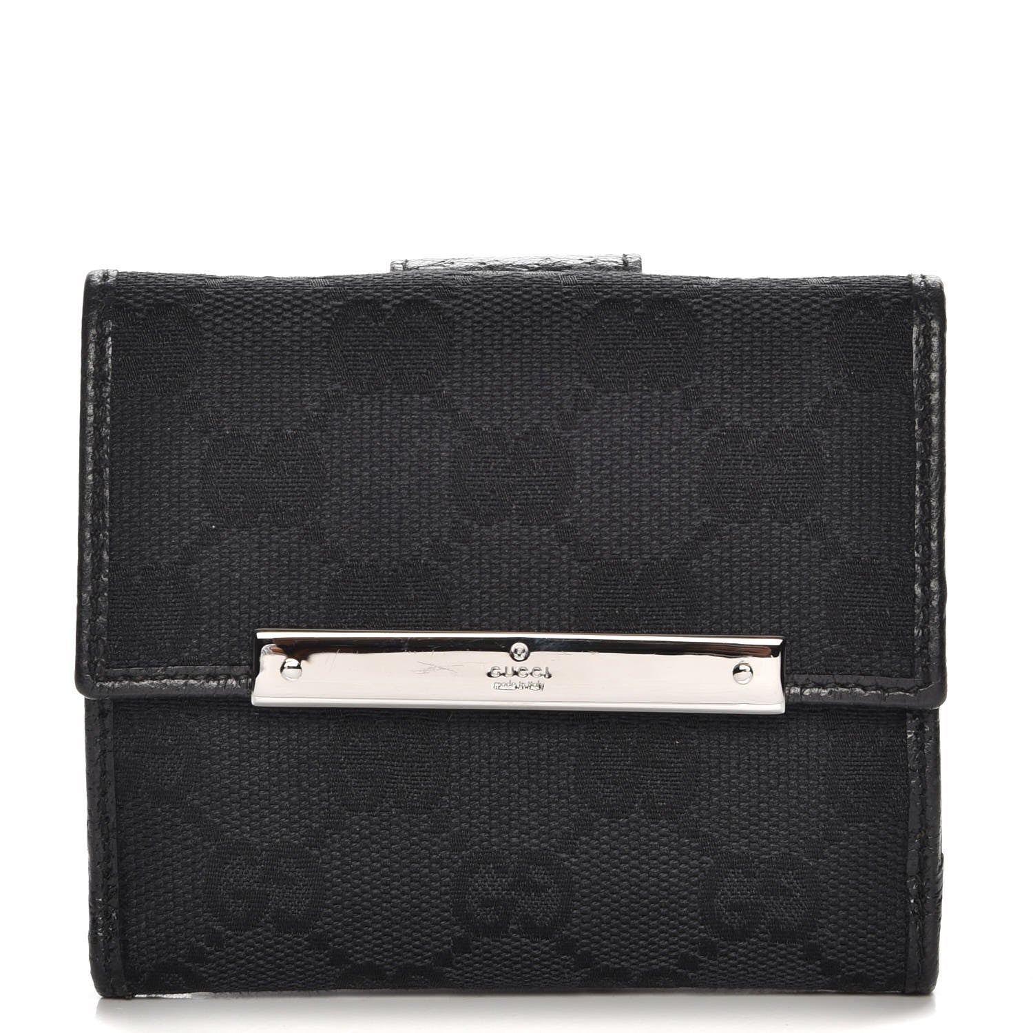 Gucci Monogram Textured Calfskin Metal Bar French Flap Wallet Black 1 of 8
