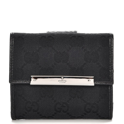 Gucci Monogram Textured Calfskin Metal Bar French Flap Wallet Black 1 of 8