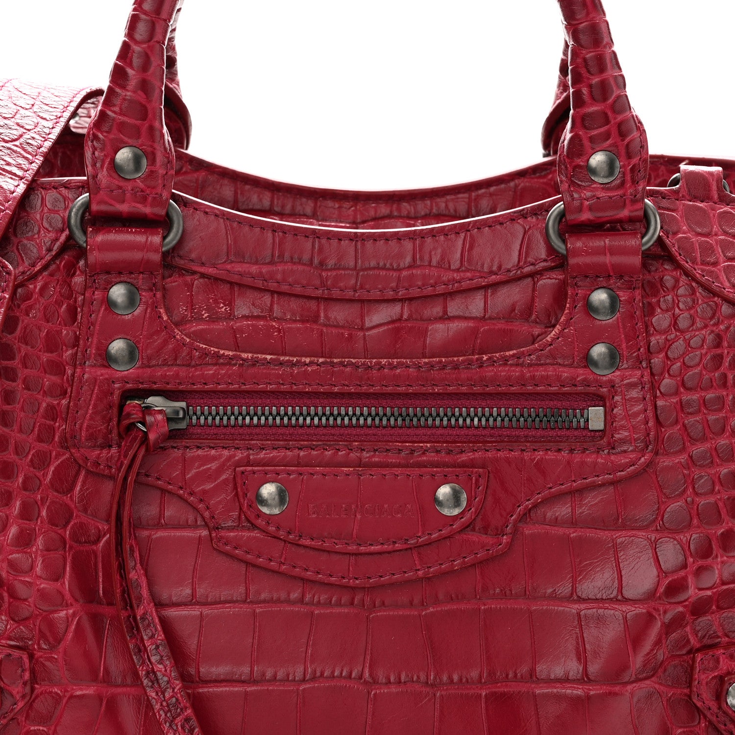 Balenciaga Calfskin Crocodile Embossed Neo Classic Silver Hardware S City Raspberry 7 of 12