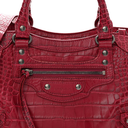 Balenciaga Calfskin Crocodile Embossed Neo Classic Silver Hardware S City Raspberry 7 of 12