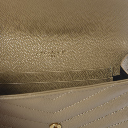 Saint Laurent Grain De Poudre Matelasse Chevron Small Monogram Envelope Wallet Dark Beige 5 of 5