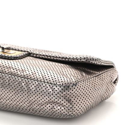 Chanel Metallic Crackled Calfskin Perforated Drill Flap Silver 10 of 10