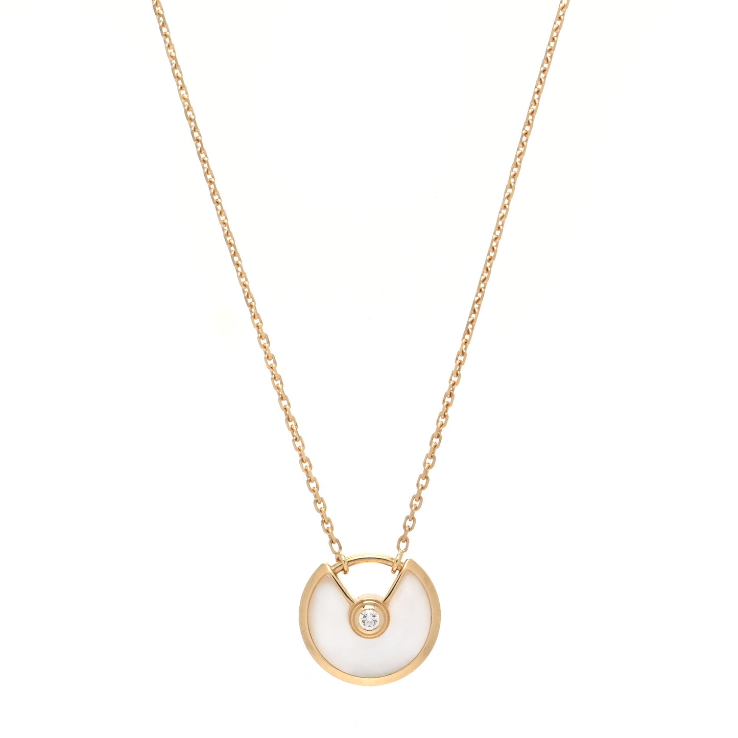 18K Yellow Gold Diamond Mother of Pearl XS Amulette de Cartier Pendant Necklace